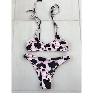 Shein Swim Multicolor Print Ribbed Bandeau Bikini Set Swimwear